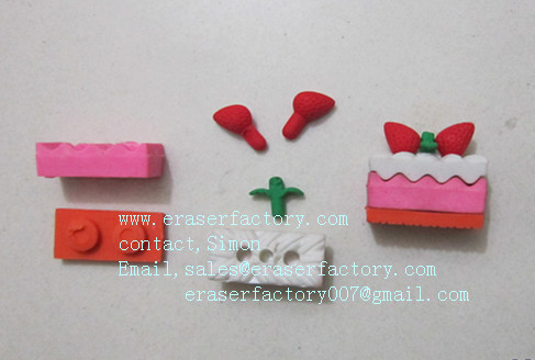 LXF27  rectanglar strawberry cake erasers 